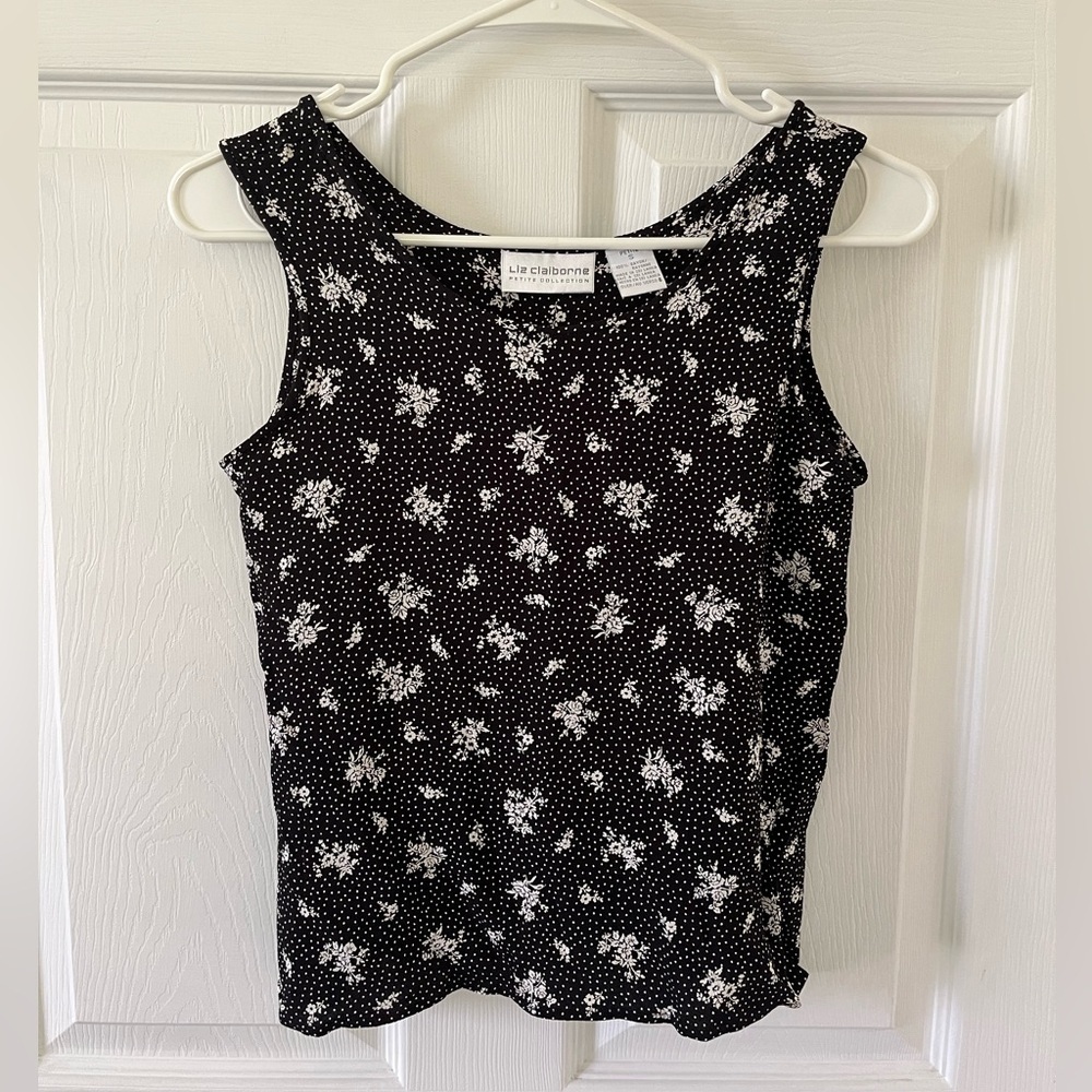 Liz Claiborne Black and White Floral Sleeveless Top